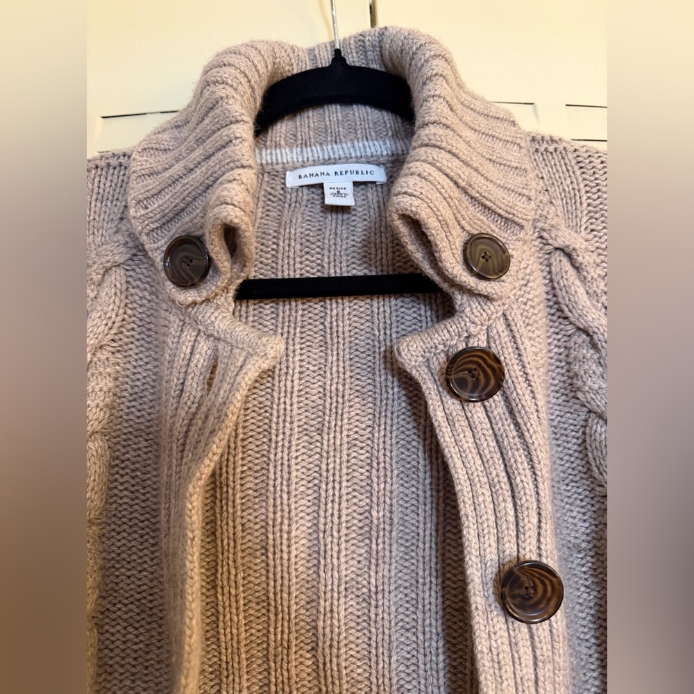 Banana Republic Petite S Lambswool Cashmere Blend Cable Knit Cardigan Sweater - Picture 2 of 7